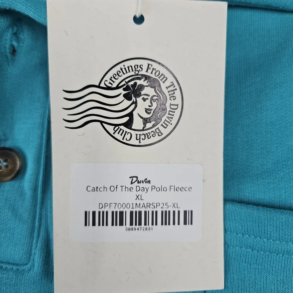 Duvin Catch Of The Day Polo Fleece Pullover Sweatshirt Teal Blue Size XL